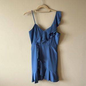 Parker Blue Silk Ruffle Dress